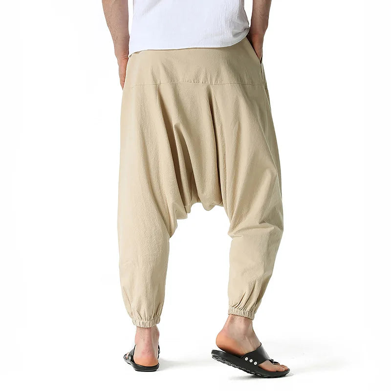 100% Cotton Line Men's Low Crotch Harem Pants Yoga Harem Pants