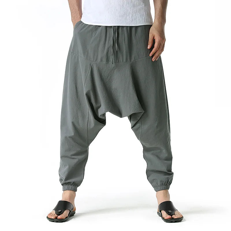 100% Cotton Line Men's Low Crotch Harem Pants Yoga Harem Pants