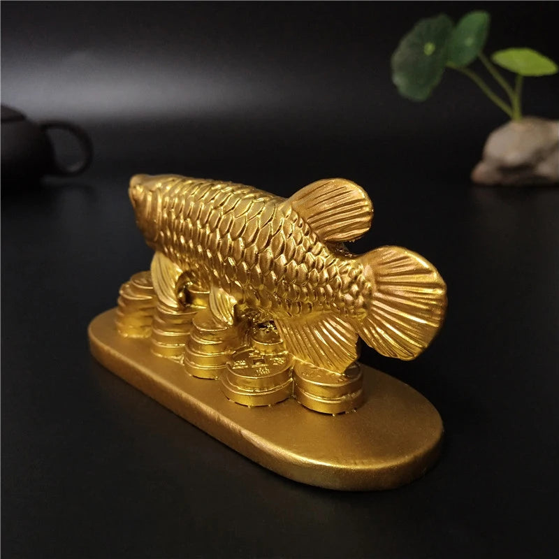 Gold Animals Fish Statues Figurines Lucky Ornaments Home Decoration Chinese Feng Shui Buddha Statue Sculpture Resin Crafts Gifts