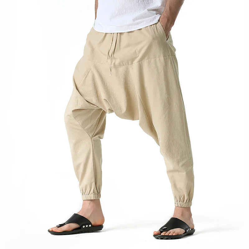 100% Cotton Line Men's Low Crotch Harem Pants Yoga Harem Pants