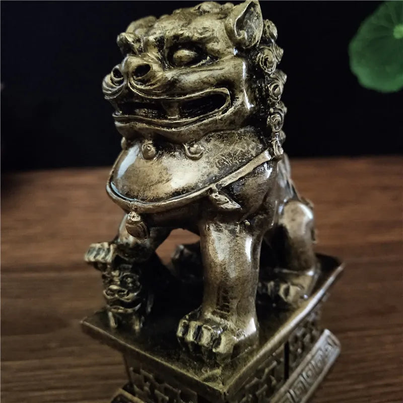 2Pcs Gold Fu Foo Dogs Lions Statues Feng Shui Man-made Jade Stone Buddha Dragon Sculpture Figurines Statue Home Decoration