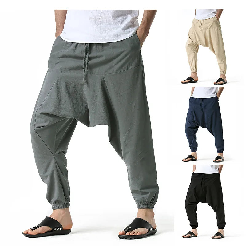 100% Cotton Line Men's Low Crotch Harem Pants Yoga Harem Pants