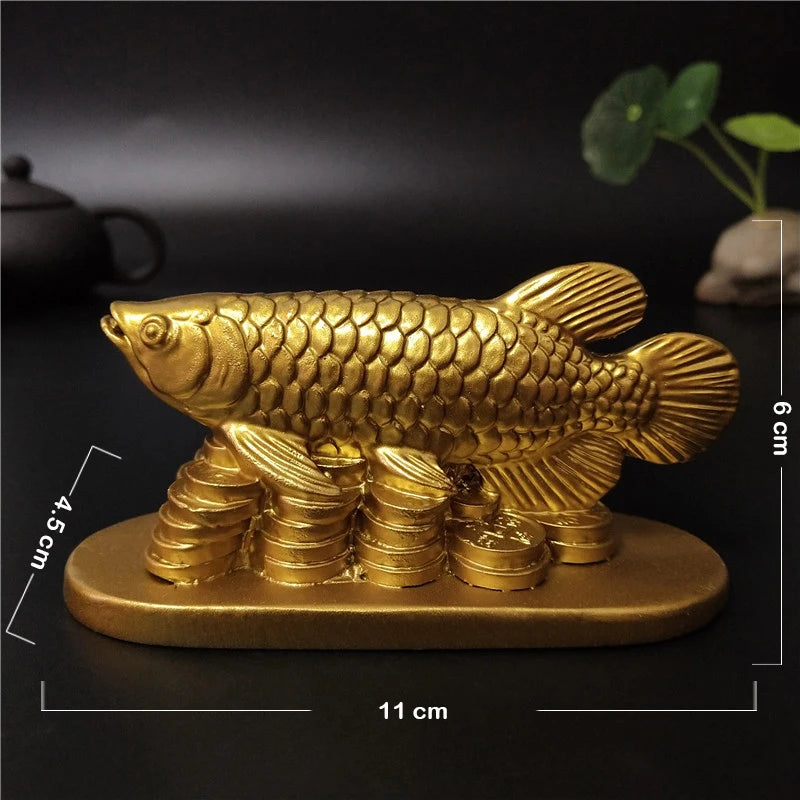 Gold Animals Fish Statues Figurines Lucky Ornaments Home Decoration Chinese Feng Shui Buddha Statue Sculpture Resin Crafts Gifts