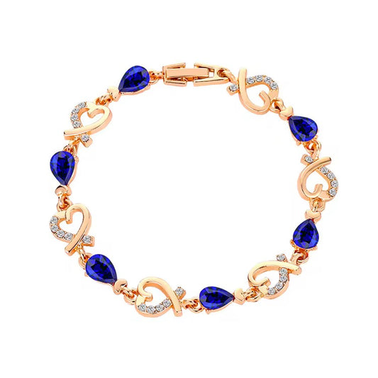 Hollow Love Heart Link Bracelet with Style Gems