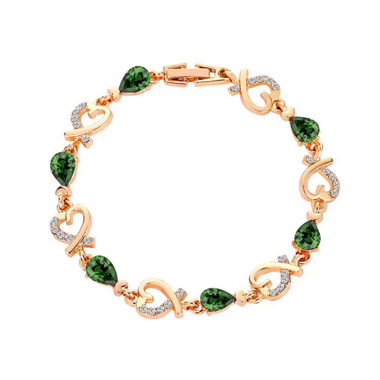 Hollow Love Heart Link Bracelet with Style Gems