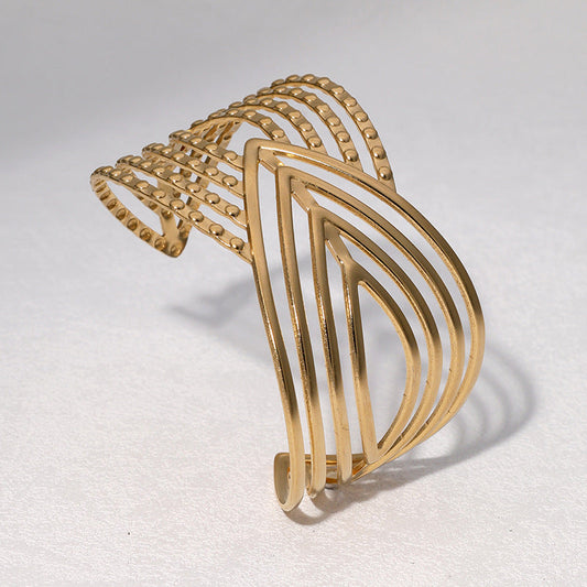 Minimalist 18K Gold/ Silver Plated Stainless Steel Bracelet with Hollow Geometric Ring Design