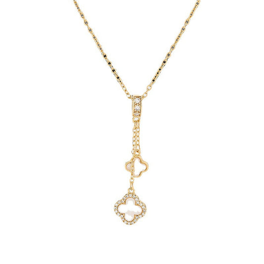 18K Gold Plated Mother of Pearl & Black Onyx Style Pendant Necklace