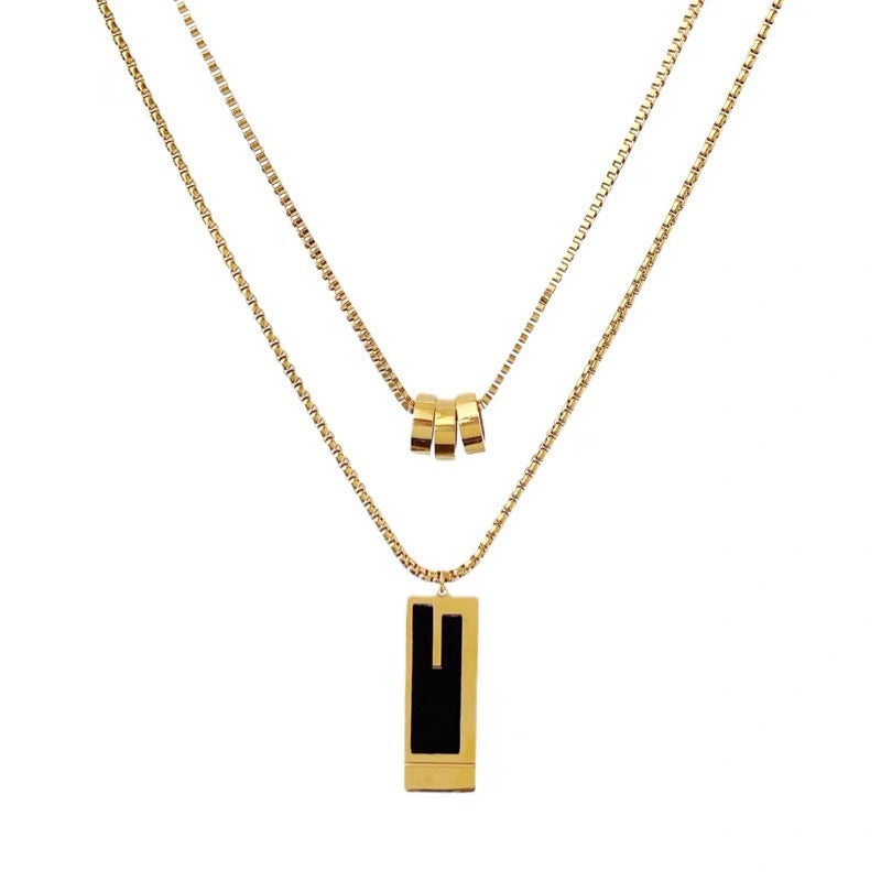 Urban Minimalist Double-Layered Necklace Set | Gold Plated Geometric Bar & Sliding Barrel Choker