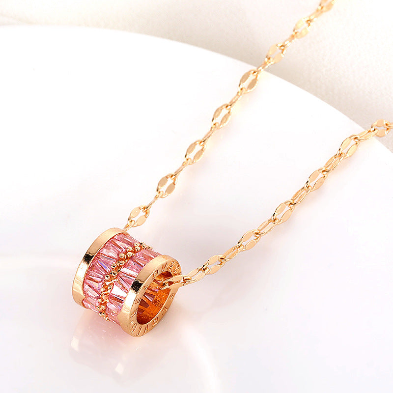 Luxury 18K Gold Plated Barrel Necklace with Baguette Crystals | Cylinder Pendant Clavicle Chain Jewelry Gift for Her