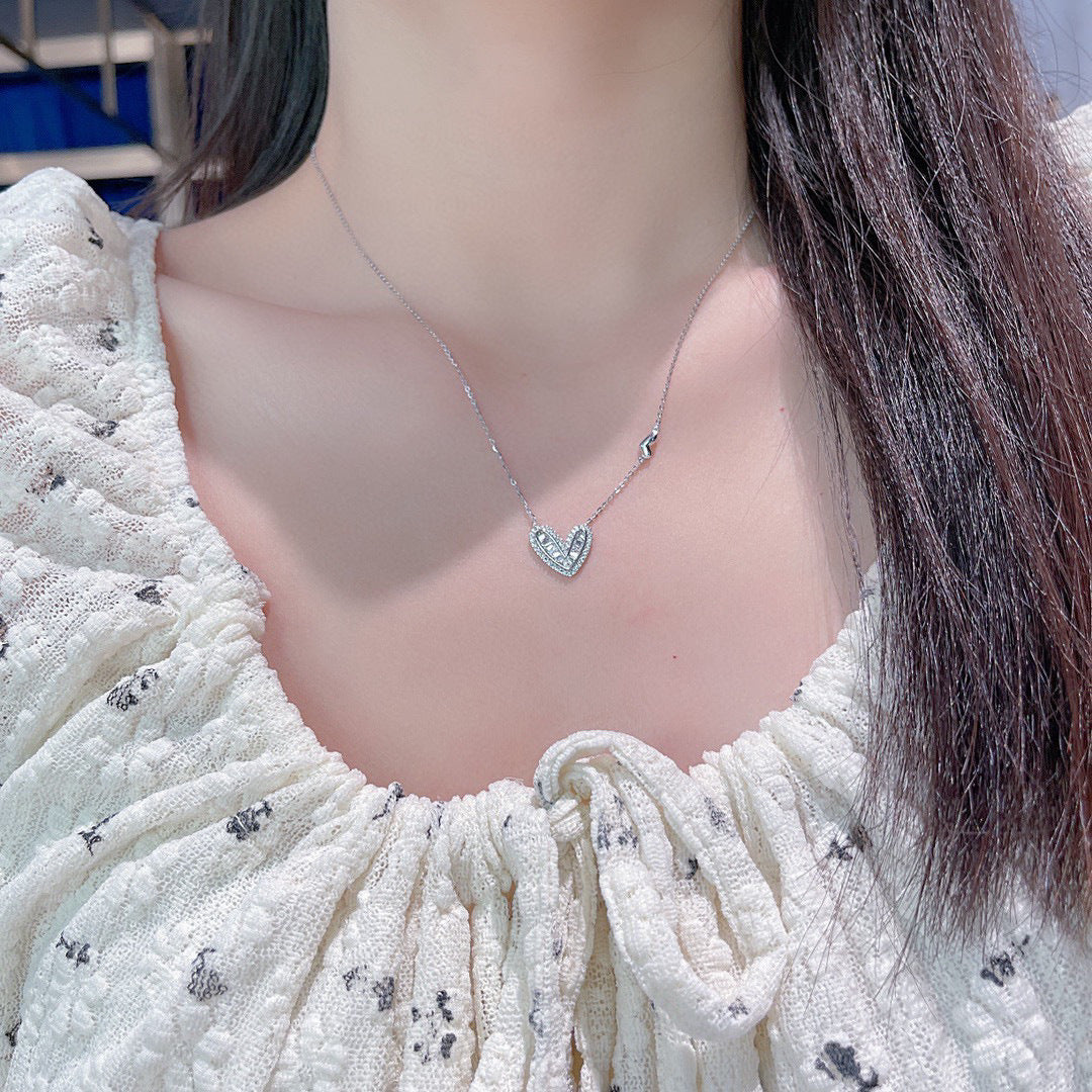 Amour Baguette Crystal Heart Pendant Necklace | Asymmetrical Gold Plated Pavé Halo Choker