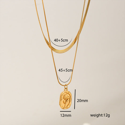 Gold Herringbone Snake Chain & Vintage Rose Medallion Pendant