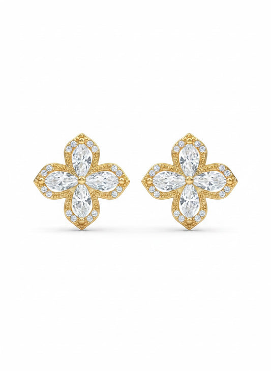 Mariposa Marquise Crystal Clover Stud Earrings | Gold Plated Pavé Floral Earring