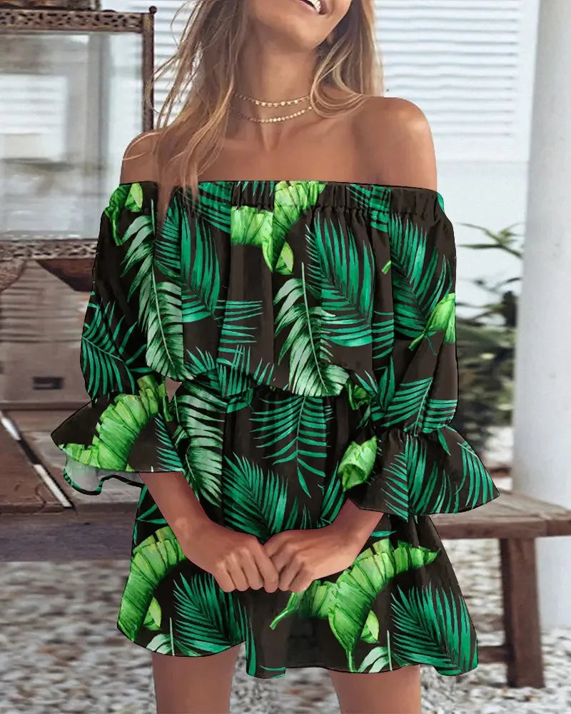 Women Sexy Top Summer Off Shoulder Floral Blouses Women Boho Casual Backless Blouse Female Holiday Slash Neck Tops Clothing