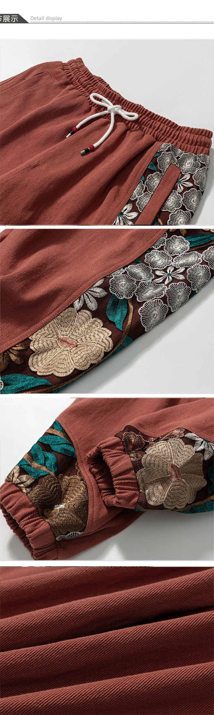 Men's Fashion Casual Pants Cotton Japanese Samurai Embroidery Patchwork Harem Trousers Oversized