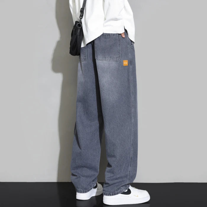 Autumn Winter New Retro Fashion Men's Jeans Washed Trendy Baggy Straight Casual Cotton Trousers for Men Streetwear