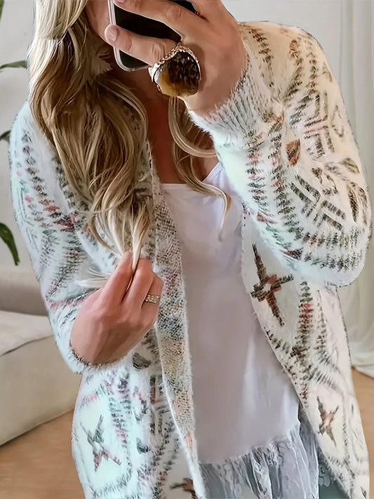 Plus Size Women's Casual Cardigan Irregular Pattern Loose Long Sleeve Knitted Sweater Spring Best Choice