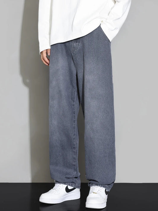 Autumn Winter New Retro Fashion Men's Jeans Washed Trendy Baggy Straight Casual Cotton Trousers for Men Streetwear