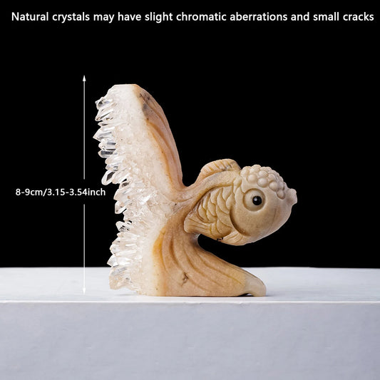 1pc Natural Crystal Cluster Goldfish Sculpture Hand-carved Crystal Animal Ornament Desktop Decoration Holiday Gift