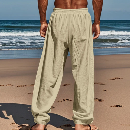 Summer men's hip-hop breathable cotton linen loose casual pants, outdoor hiking sports pants