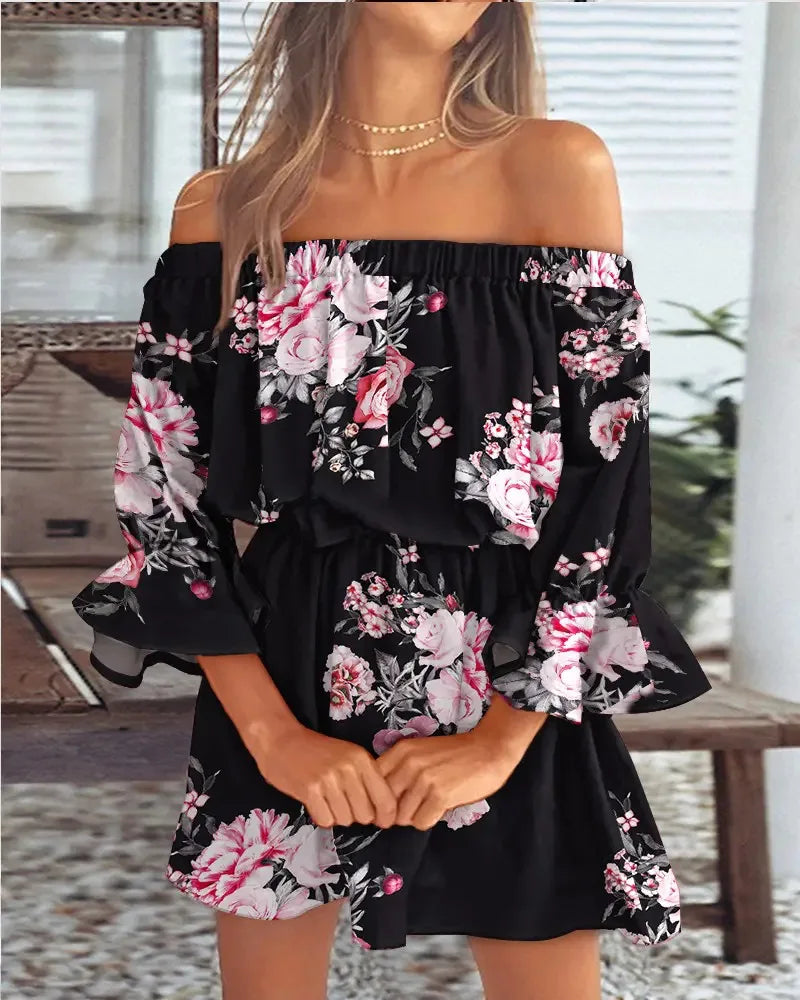 Women Sexy Top Summer Off Shoulder Floral Blouses Women Boho Casual Backless Blouse Female Holiday Slash Neck Tops Clothing