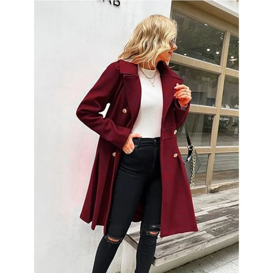Winter Woolen Women's Trench Coat Skirt Double Breasted Flip Lapel Lined Women's Jacket Warm Street Outerwears Women's Clothing.