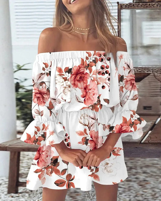 Women Sexy Top Summer Off Shoulder Floral Blouses Women Boho Casual Backless Blouse Female Holiday Slash Neck Tops Clothing