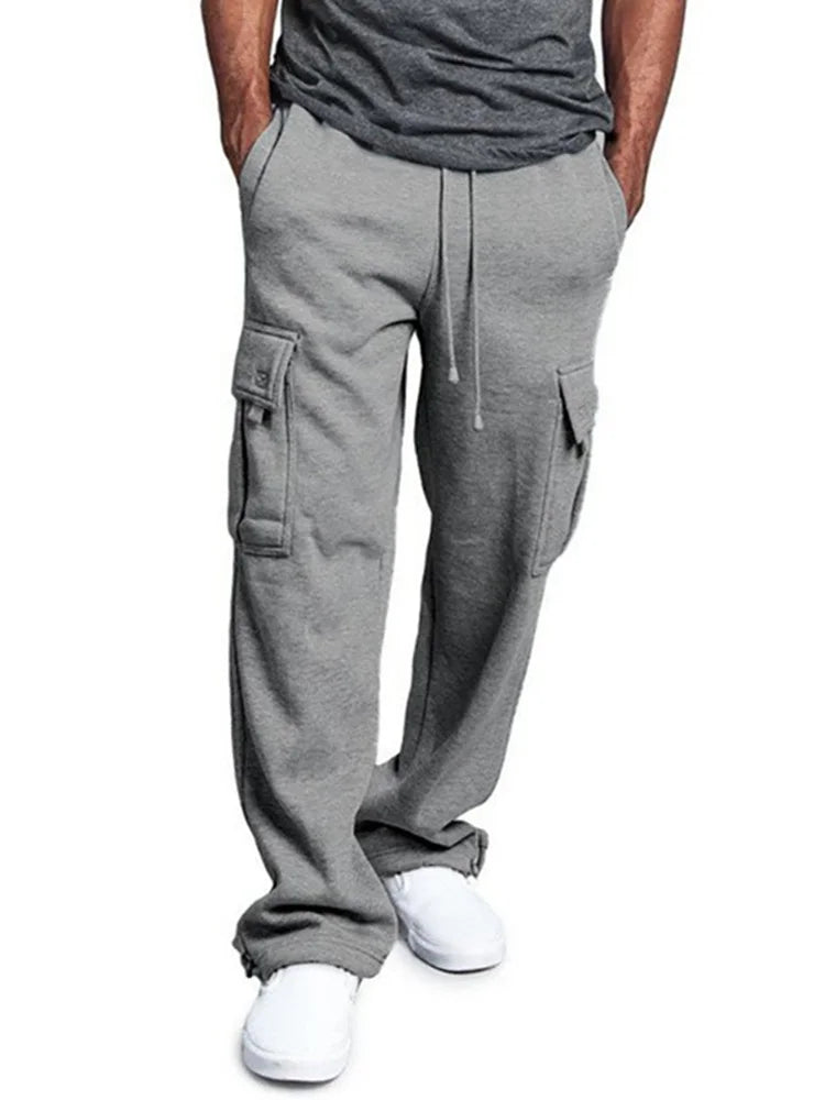 Men's Sweatpants Straight Fit Joggers for Sports and Streetwear Loose Oversized Drawstring Long Pants Men Multi-Pocket Pants