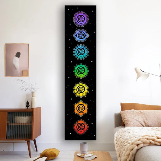 Rainbow Chakras Tapestry Buddhism Yoga Cosmic Energy Centers meditation Tapestries black Wall Hanging Bedroom Drom Home Decor