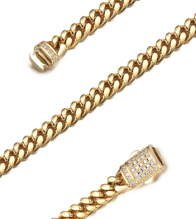 Men's Gold Stainless Steel Cuban Link Chain with Iced Out CZ Clasp