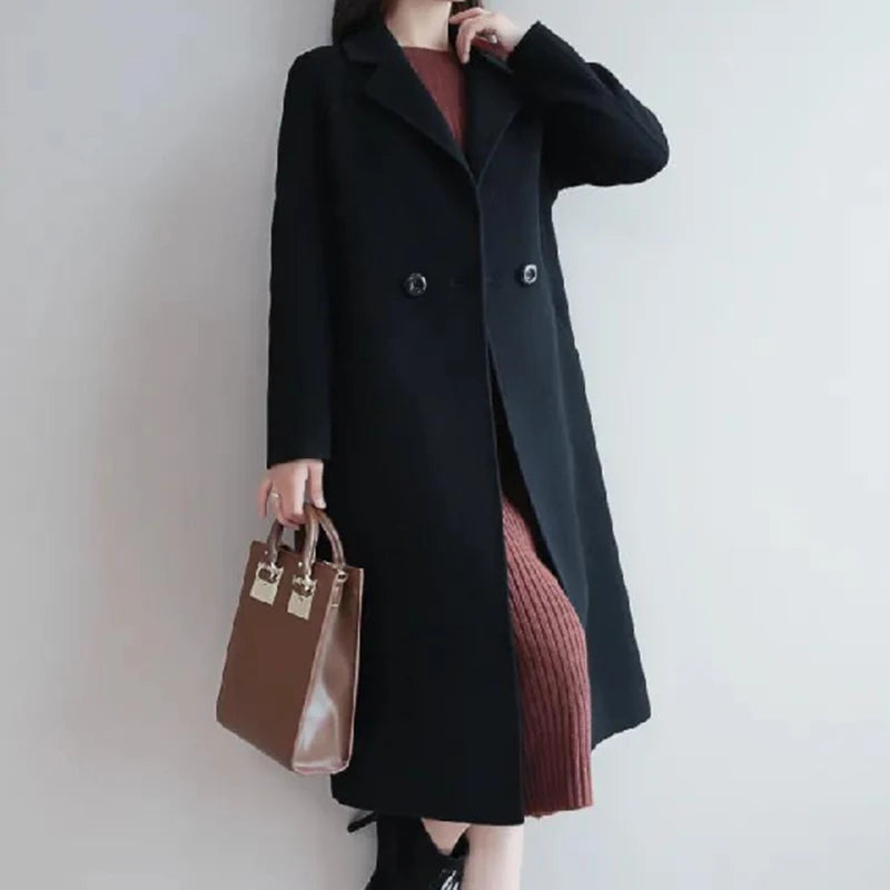 New Autumn Winter Women Korean Version Elegant Daily Coat Jackets Female Classic Versatile Beige Coffee Thermal Woolen Coat.