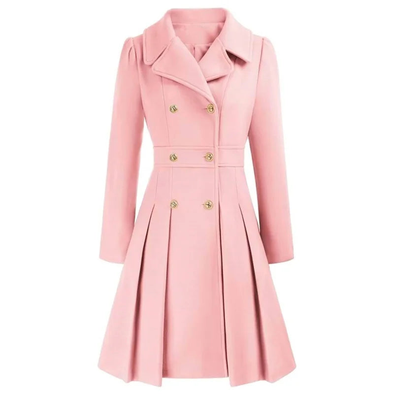 Winter Woolen Women's Trench Coat Skirt Double Breasted Flip Lapel Lined Women's Jacket Warm Street Outerwears Women's Clothing