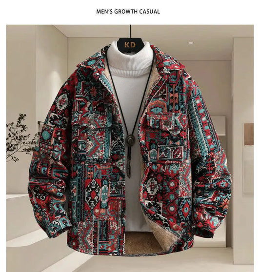 High Quality Winter Men's Jacquard Shirt Add Velvet Thick Warm Shirts Casual Business Blends Tops Social Streetwear Men Clothing