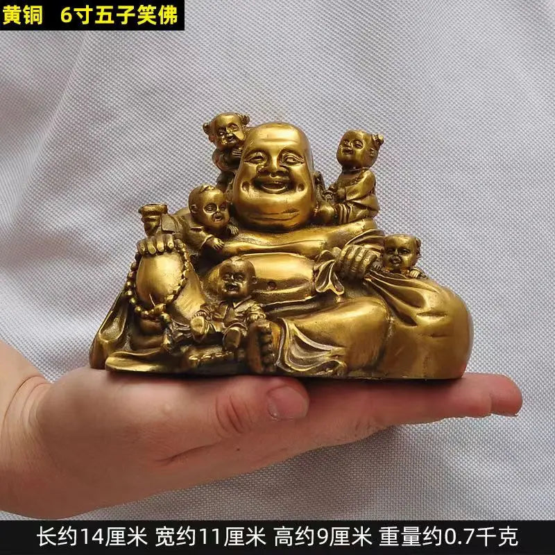 Pure Brass Copper Maitreya Car Buddha figure, good luck and Metal Gold Coin Buddha Statue Home Decoration Ornament Craft Gift