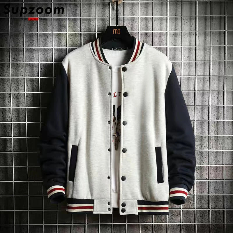 Supzoom New Arrival Fashion Fleece Casual Baseball Uniform Cotton Spliced Regular Rib Sleeve Brand Clothing Bomber Jacket Men.