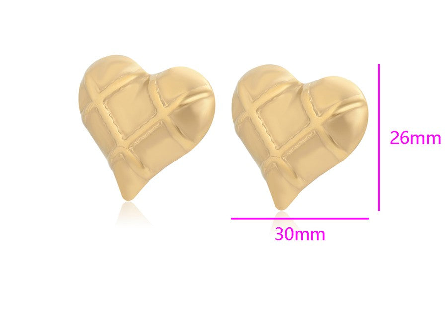 18K Elegant Gold Plated - Quilted Puffy Heart Earrings