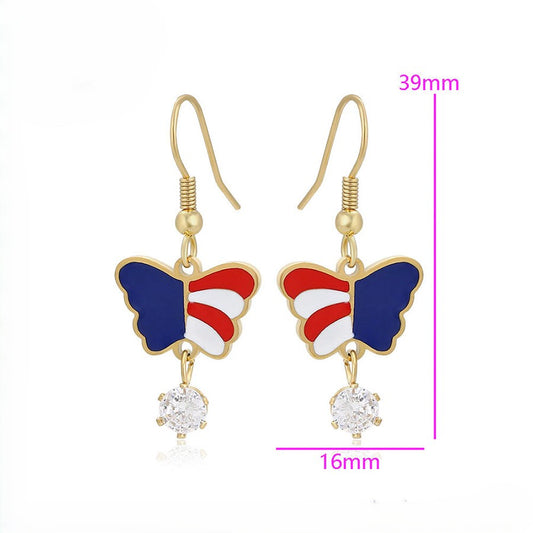 Red White & Blue 14K Gold Plated Patriotic Butterfly Earrings