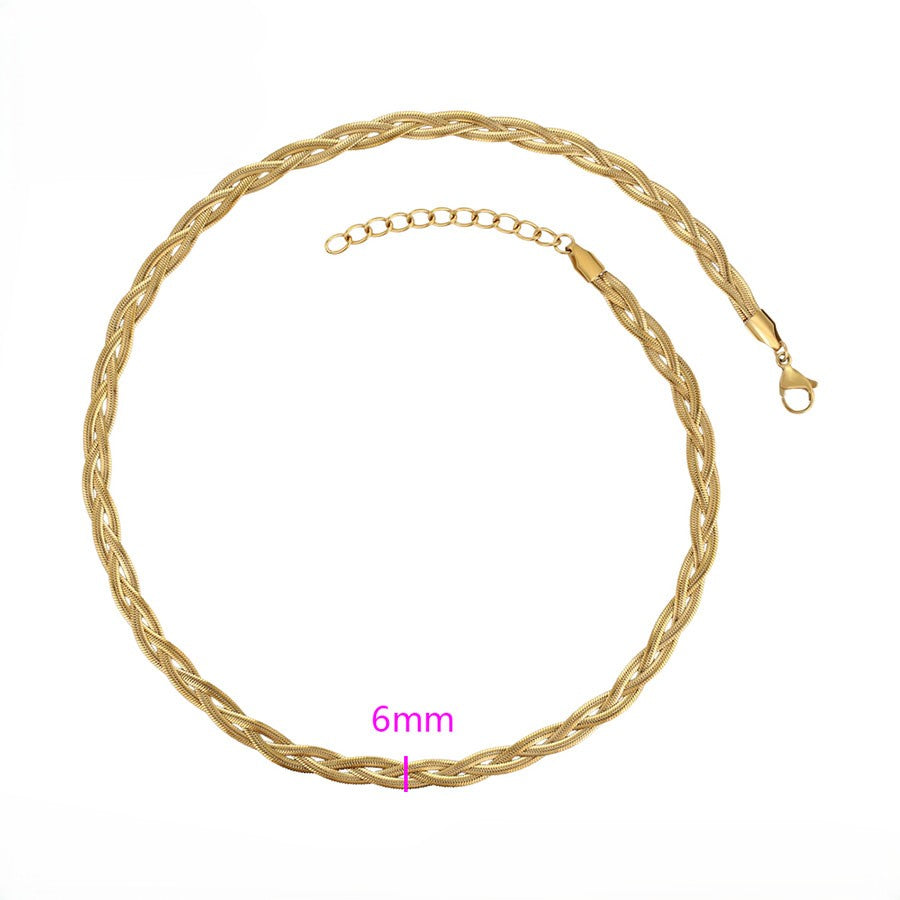 Valencia Braided Herringbone Chain Choker | 14K Gold Plated Woven Triple Strand Snake Necklace