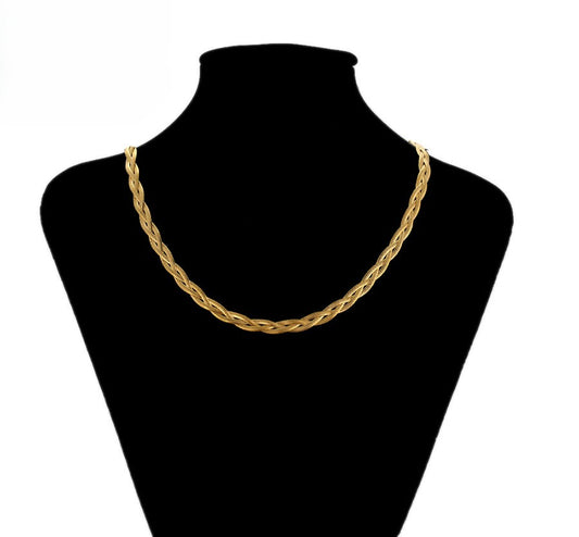 Valencia Braided Herringbone Chain Choker | 14K Gold Plated Woven Triple Strand Snake Necklace