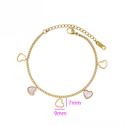 14K Gold Plated Heart Charm Bracelet with Mother of Pearl Accents
