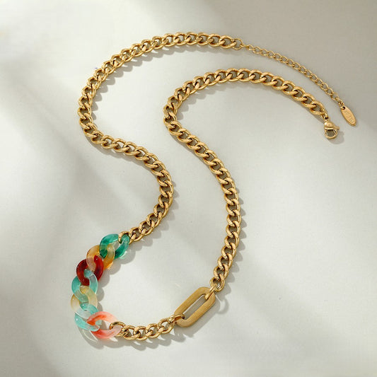 Stylish Gold Link Chain Necklace with Vibrant Acrylic Inserts