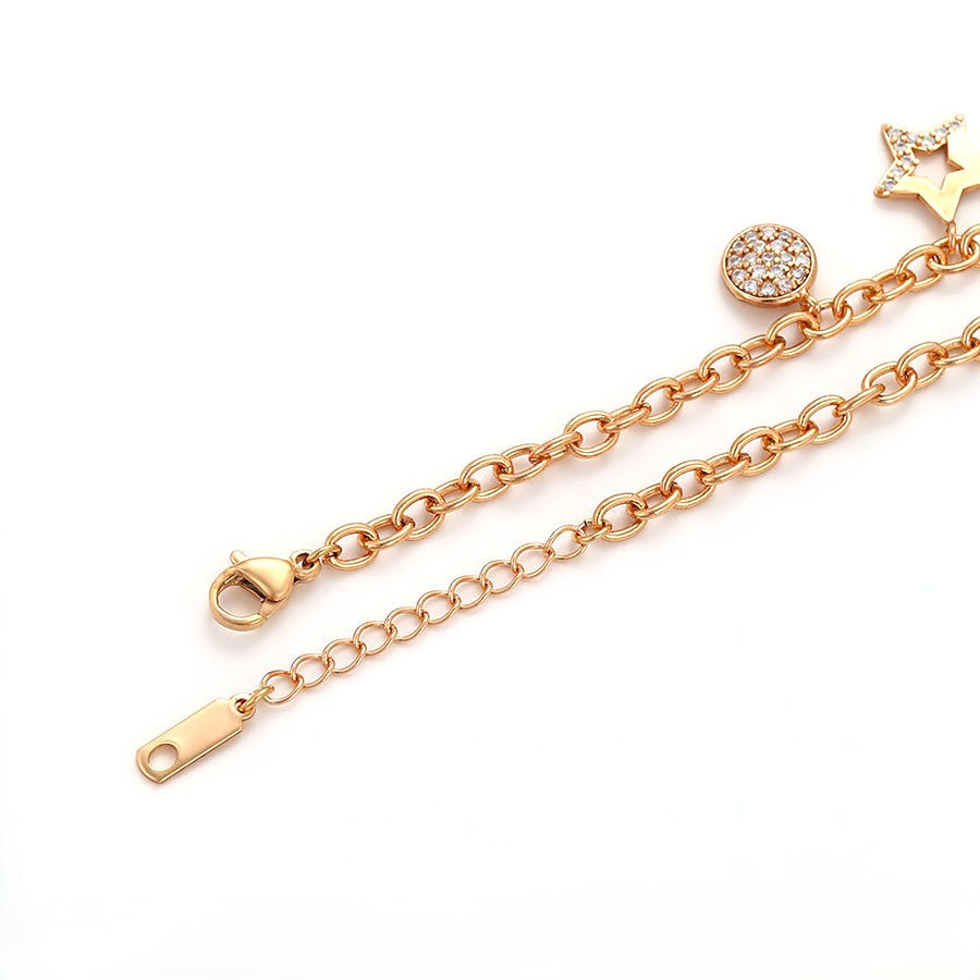 Fashion Gold Chain Bracelet with Zirconia Charms - 18K Gold Plated