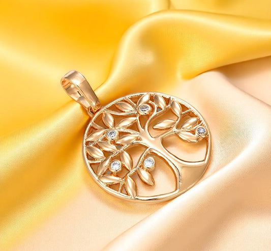 Rose Gold Tree of Life Pendant with Crystal Accents