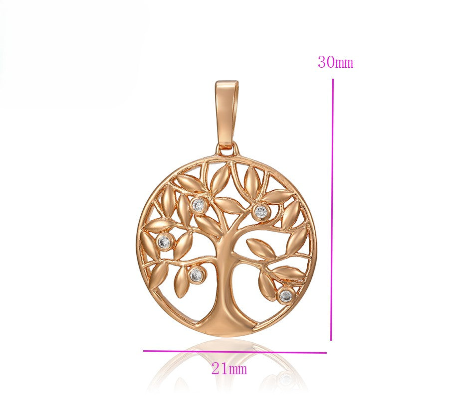 Rose Gold Tree of Life Pendant with Crystal Accents