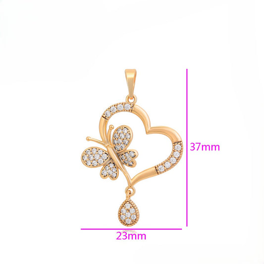 18K Gold Plated Open Heart with Butterfly Pendant with Pave CZ Crystals