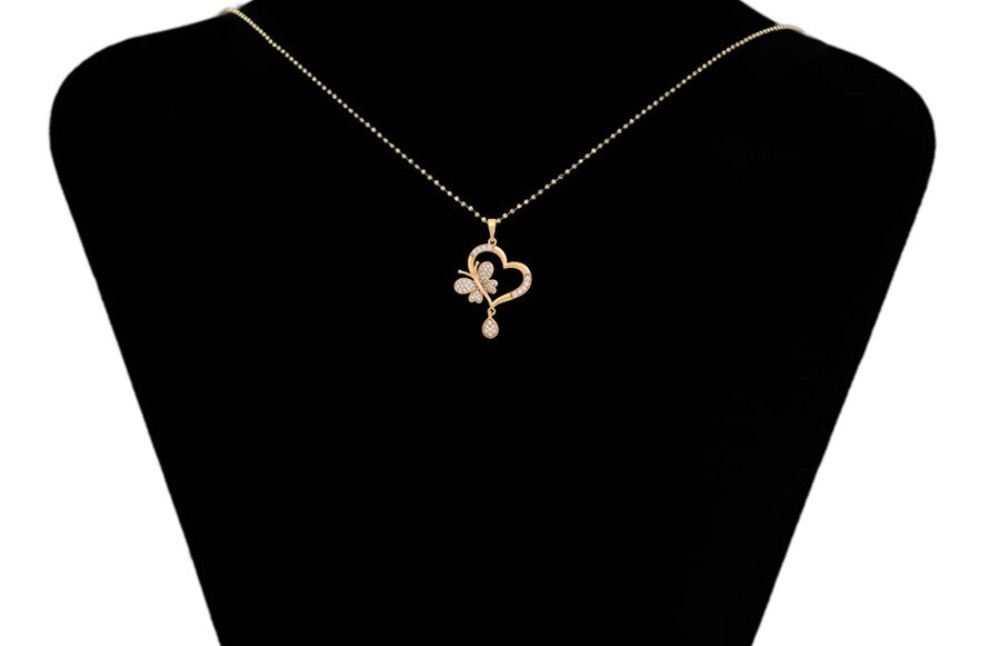 18K Gold Plated Open Heart with Butterfly Pendant with Pave CZ Crystals