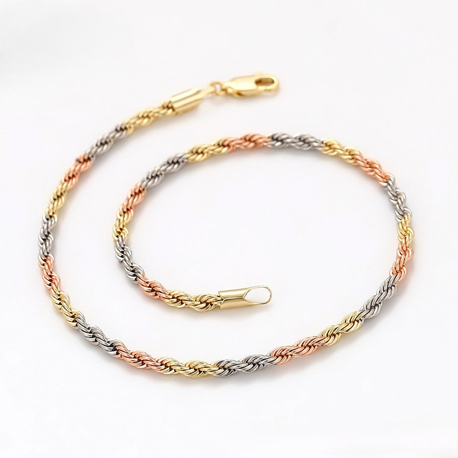 Yellow, White & Rose Gold Twisted Rope Bracelet in 14k Gold Plated- Stylish Tri-Tone Bracelet