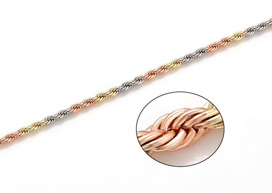 Yellow, White & Rose Gold Twisted Rope Bracelet in 14k Gold Plated- Stylish Tri-Tone Bracelet