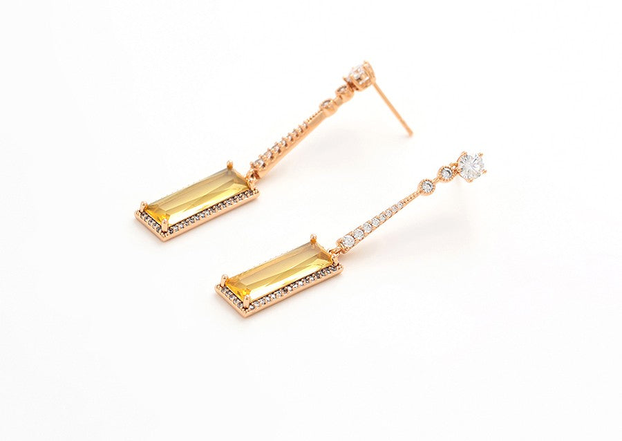 18K Gold Plated Citrine and Crystal Drop Earrings