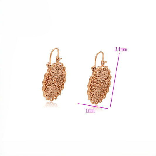 Aura Vintage Filigree Disc Drop Earrings | Rose Gold Plated Woven Textured Lever back Earrings