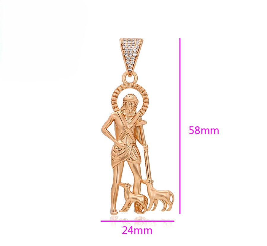 18K Gold Plated - St. Lazarus Pendant with Crystal Accents